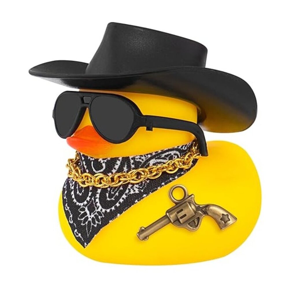 Cowboy Dashboard Rubber Duck With Accessories, DIY Assembly, Revolver Duck